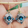 Vintage Square Blue Stone Boho Earrings for Women Ancient Ethnic Tone Engraving Flower Pattern Crystal Dangle Earrings Jewelry - Image 3
