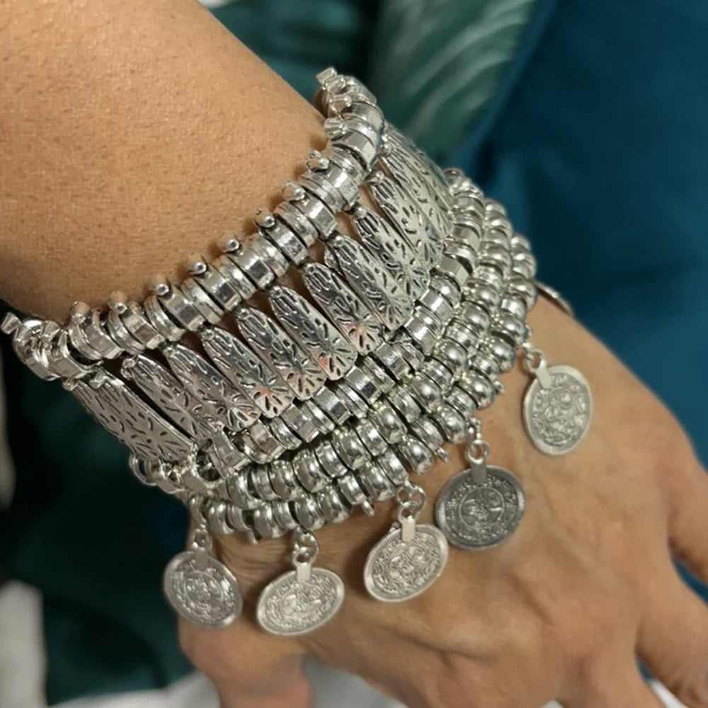 Vintage Silvery Golden Coins Bracelet for Women Men Boho Hippie Beach Party Afghan Turkish Marseille Ethnic Bracelets Jewelry - Image 1