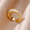 Colorful Cubic Zirconia Open Ring in Gold-Tone Stainless Steel - Image 23