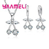 Silver Jewelry Sets Shining Clear Cubic Zircon Flower Pendant Necklace Earrings Chain Party Accessories - Image 2
