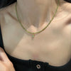 Gold Plated Copper Rectangle CZ Cubic Zircon Green Color Crystal Glass Pendant Choker Necklaces For Women - Image 3