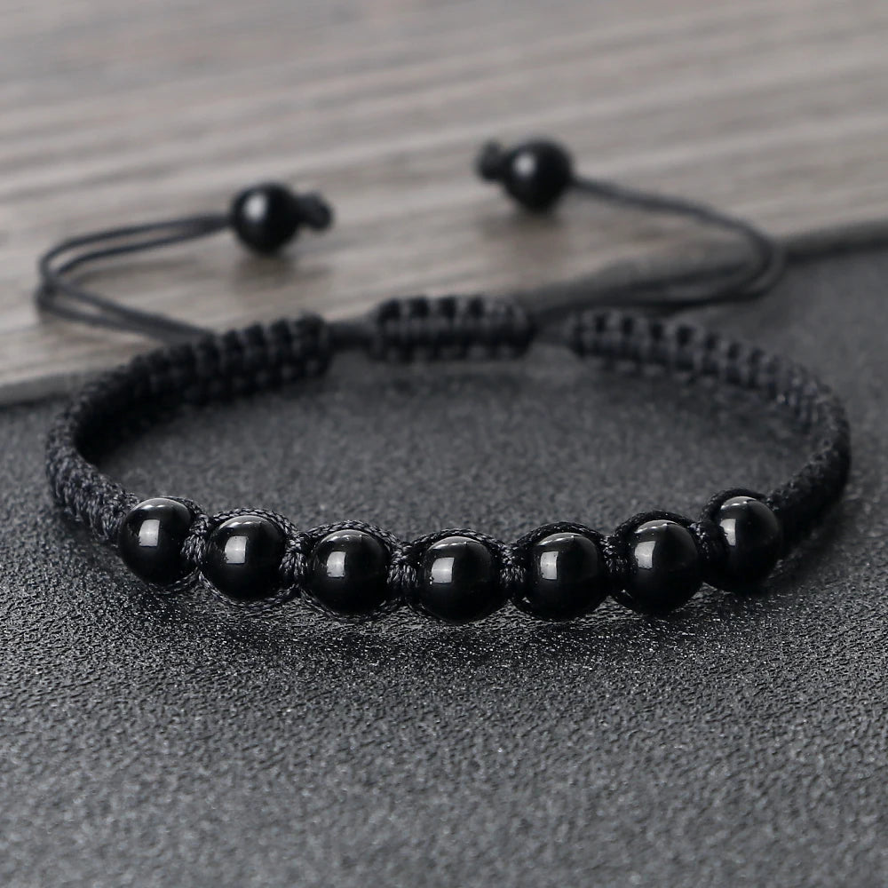Men Black Bracelet Stone Onyx Lava Beaded Braided Bracelets Bangles Adjustable Rope Chain Handmade Jewelry - Image 1