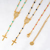 Stainless Steel Cross Pendant Beaded Chain Necklace with Color Options - Image 12