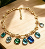 Multi Color Blue And Green Crystal Jewelry Set Gold Tone Link Necklace And Tiered Drop Earrings Statement Jewelry For Womens - Image 8