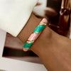 Sweet Pink Enamel Dropped Glaze Flower Texture Bracelet For Women Retro Leaf Star Floral Embossed Zircon Bangle Party Jewelry - Image 12