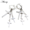 2PCS Stainless Steel Star Cross Snake Spike Skull Sword Blade Chain Feather Spider Dangle Women Men Huggie Hoop Earrings - Image 28