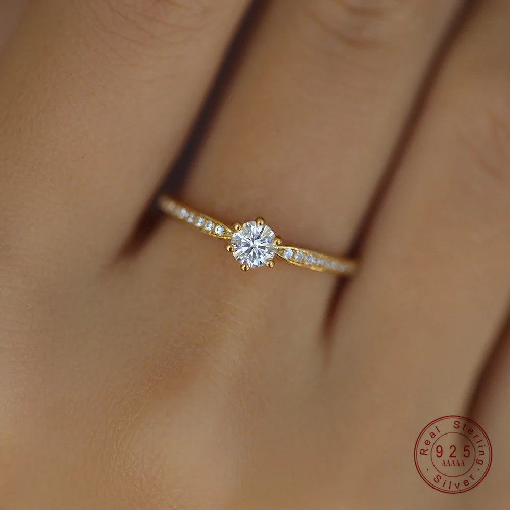 Silver Plated Gold Shining Zircon Ring for Women Temperament Wedding Jewelry - Image 1