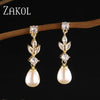 Marquise Cut Cubic Zircon Dangle Earrings for Women Imitation Pearl Leaf Wedding Jewelry - Image 1