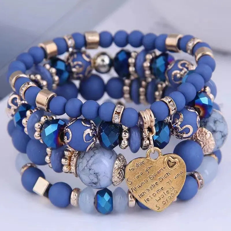 4pcs/set Boho Strand Bracelets For Women Crystal Beads Bracelets Heart Letter Elastic Bangles Wristband Yoga Jewelry Gifts K - Image 1