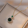 Classic Green Red Stone Round Pendant Clavicle Necklaces For Women Antique Gold Color White Zircon Wedding Engagement Choker CZ - Image 2