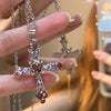 Y2K Zircon Cross Necklace Pink Purple Love Heart Cross Pendant Necklaces for Women Gothic Jewelry Party Girls Accessories - Image 1