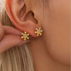 Hand-Set Zirconia Snowflake Earrings Stainless Steel Plated Gold Commute Ear Jewelry - Image 3