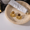 Vintage Tiger Eye Stud Earrings For Women Gold Plated Fan Shape Stainless Steel Earrings Jewelry Gift - Image 4