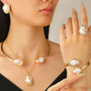 French Style Baroque Imitation Pearl Necklace Bangle Earrings Ring Set For Women Punk Clavicle Chain Torques Jewelry Set - Image 2