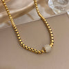 Punk Chunky Stainless Steel Wheat Ears Thick Chain Necklace Simple Gold-Plated Zircon Beads Pendant Choker Necklace for Women - Image 6