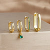 Four-Piece U-Shaped Hoop Earring Set with Geometric Pendants in Gold-Tone or Silver-Tone - Image 12