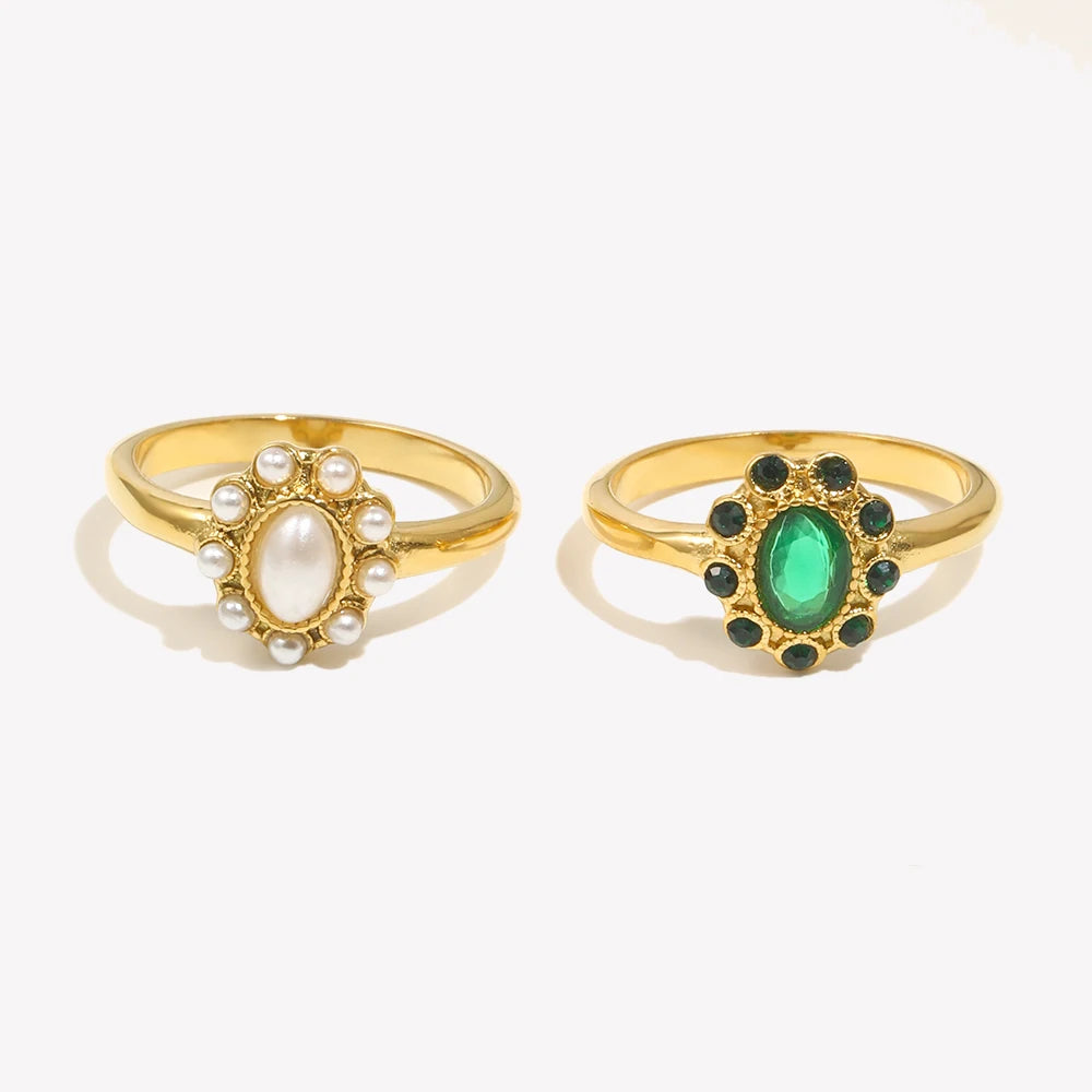 Elegant Pearl Ring 316L Stainless Steel Women's Ring Gold Plated Accessories - Image 1