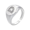 silver color A-Z Initial Signet Rings For Women Men Statement Ring 26 letters women adjustable rings - Image 28