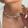 KunJoe Punk Imitation Pearl Rivet Choker Necklace for Men Irregular Silver Color Ccb Beaded Neck Chain Male Jewelry Gift - Image 3
