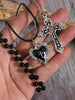 3pcs Vintage Gothic Style Black Pearl Flower Heart Cross Necklace Set, Y2K Necklace Jewelry Set For Women - Image 3