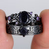 Purple Zircon Royal Blue Crystal Oval Stone Ring Sets For Women Black Metal Engagement Bands Wedding Jewelry Set Versatile Gifts - Image 1