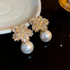 Light Imitation Pearl Earrings Women Zircon Crystal Earrings Snowflake Stud Earrings Jewelry For Party Wedding K - Image 2