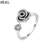 Rose Flower Rotating Ring For Women Spinner Fidgets Heart Charm Adjustable Open Rings Star Moon - Image 24
