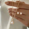 3pcs Shining Zircon Flower Jewelry Sets for Women Light Imitation Pearl Pendant Necklace Earrings Banquet Party Jewelry - Image 5