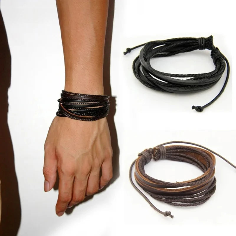 hand-woven Jewelry Leather Braided Rope Wristband Wrap multilayer men bracelets bangles for women - Image 1