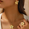 Stainless Steel Simple Exaggerated Large Flowers Pendant Necklace Ring Earrings Jewelry Set Female Creative Gift - Image 11
