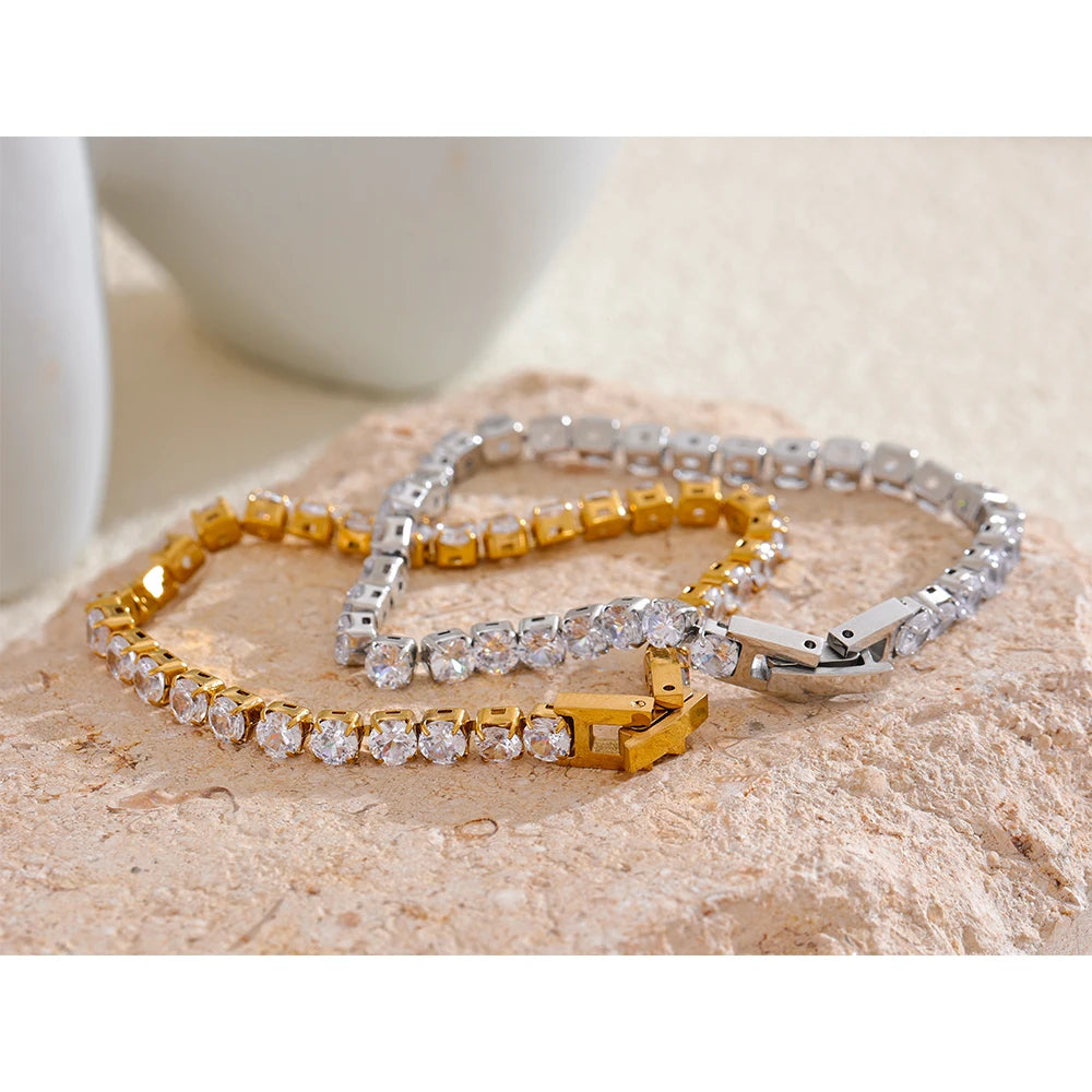 Stainless Steel Bracelet with Crystal Accents in Gold-Tone or Silver-Tone - Image 1