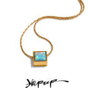 Delicate Stainless Steel Square Opal Stone Pendant Necklace Chain Stylish Dainty Golden Collar Chic Jewelry Gift - Image 1
