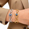 Evil Eye Bracelet for Women, Gold Silver Color Stainless Steel Adjustable Length Chunky Oval Link Chain Bracelet Gifts - Image 3