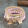 4Pcs Butterfly Beaded Bracelet Set For Women Pink Acrylic Beads Elastic Chain Bangle Female Bohemian Party Jewelry Gift - Image 1