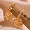 Embossment Square Fire Sun Charm Pendant Drop Hoop Earrings Vintage Small Golden Hook Earrings For Women - Image 6