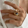 Retro Brown Rhinestone Crystal Ring Women's Geometric Square Open Rings Gold Plating Finger Jewelry Gifts - Image 1