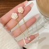 Obega Korean White Flower Imitation Pearl Stud Earrings Gold Color Tassel Fairy Long Earrings Girls Gift Bridal Jewelry - Image 4