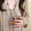 Crescent Smiley Wooden Ceramic Pendant Necklace Retro Braided Rope Necklace For Women Sweater Chain Jewelry Accessories - Image 4