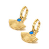 Gold Plated Fan Shape Chunky Open Hoops Earrings Blue Green White Cubic Zirconia Hoop Earrings For Women Girls - Image 9