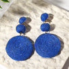 Boho Yellow Raffia Round Drop Earrings for Women Handmade Geometric Rattan Knit Hanging Earrings Summer Beach Jewelry - Image 3