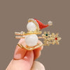 Alloy Snowman Brooch Pin with Pearl Details and Red Hat - Image 1