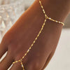 Multi-Layer Bead Chain Bracelet with Finger Ring Connector in Gold-Tone or Silver-Tone - Image 4