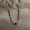 Vintage Tiger Eye Stone Necklace Gothic Geometric Metal Ball Beaded Necklace for Women Jewelry Accessories Y2K Aesthetic