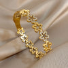 Stainless Steel Hollow Flower Rhinestone Cuff Bangle - Image 7