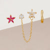Three-Piece Floral Stud Earring Set with Linked Details - Image 3