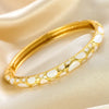 Enamel Dropped Glaze Flower Texture Closed End Bracelet For Women Retro Gold Copper Metal Bracelet Party Jewelry Gifts - Image 9