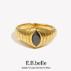 Black Cubic Zirconia Eye Shape Textured Signet Rings For Woman Gold Plated Stainless Steel Finger Rings for Woman - Image 1