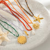Beach Ocean Vacation Style Gold Color Stainless Steel Sun Starfish Pendant Necklace Stone Bead Necklace Women - Image 5