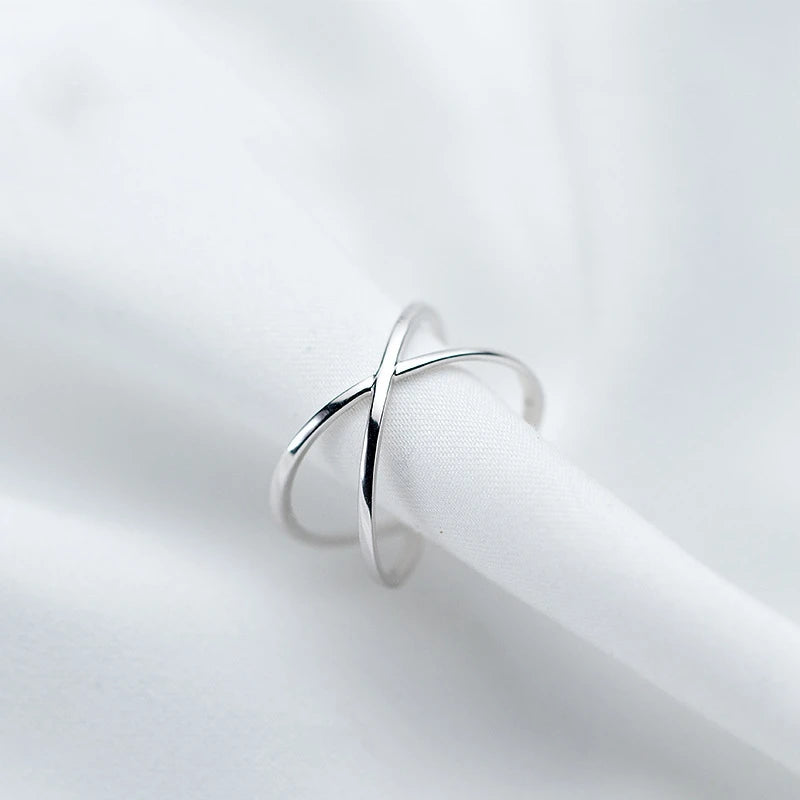 Simple Cross Personality Silver Jewelry Rotate Irregular Geometric Women Gift Opening Rings - Image 1