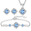 Silver Stud Earrings Crystal Clover Link Bracelets Necklace Jewelry Sets For Women - Image 7